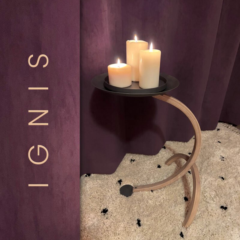 bougeoir bois acier, IGNIS, par CRCREATEUR, Le Puy-en-Velay, Haute-Loire.